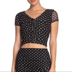 FREE PRESS cropped mesh polka dot ruched top SzXXL
